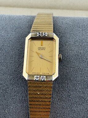 Fabulous Petite Vintage Diamond Seiko Watch 18K Gold Plated  Link Bracelet